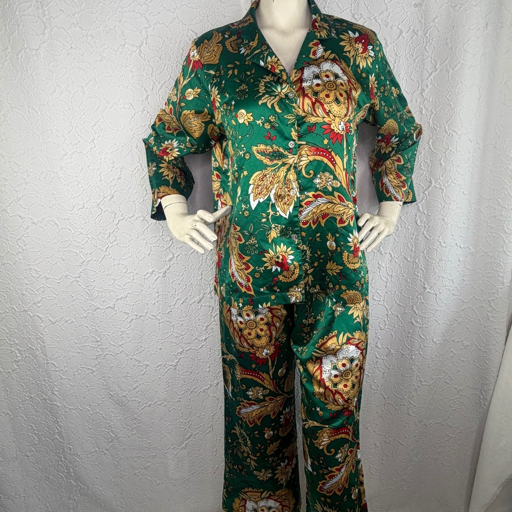 Natori Paisley Floral Pajama Set Green M - Picture 2 of 8